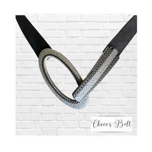 Chico’s Adjustable Black Leather Hook Belt with Silver Accents
